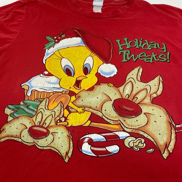 VTG Looney Tunes Tweety Bird Christmas Tee Shirt - Picture 2 of 6